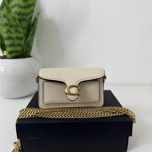 Coach Cream Pebble Leather Mini Top-Handle Bag with Gold C-Clasp